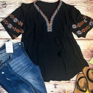 Drawstring embroidered top
